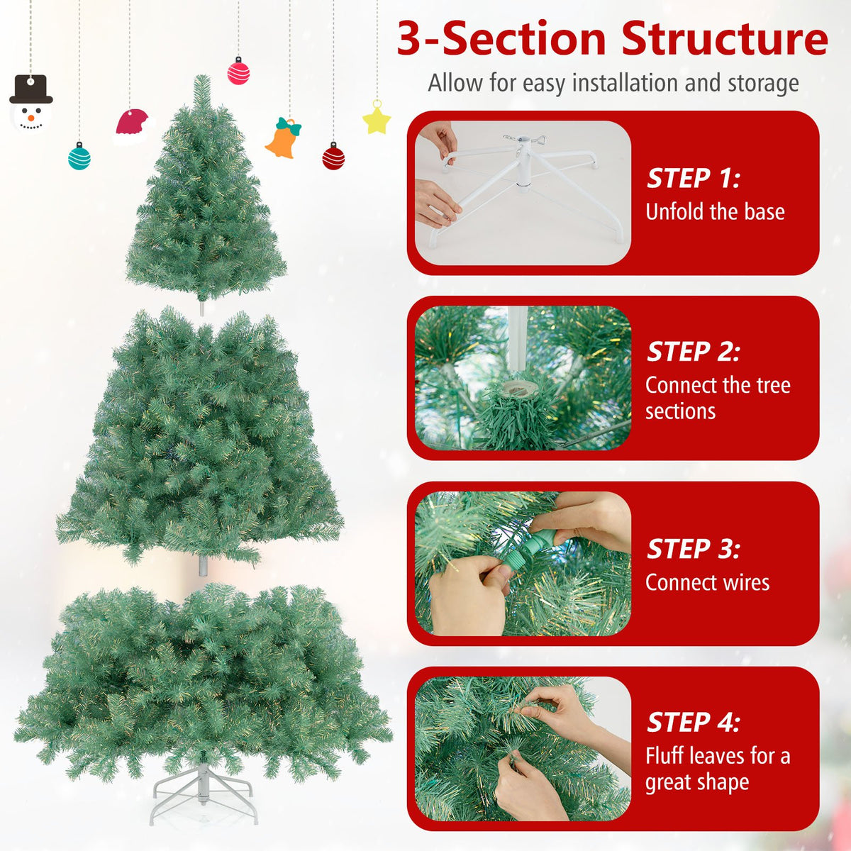 Pre-Lit Tinsel Christmas Tree Artificial Xmas Tree Home Office Party Seasonal Holiday Decoration-S view 9