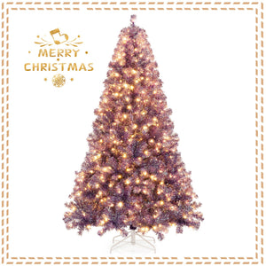 Pre-Lit Tinsel Christmas Tree Artificial Xmas Tree with Lush Branch Tips and Warm White LED Lights-7.5ft view 5