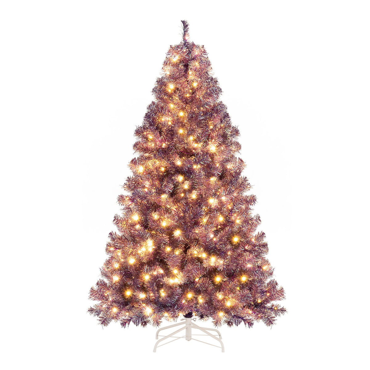 Pre-Lit Tinsel Christmas Tree Artificial Xmas Tree with Lush Branch Tips and Warm White LED Lights-6ft