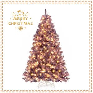 Pre-Lit Tinsel Christmas Tree Artificial Xmas Tree with Lush Branch Tips and Warm White LED Lights-6ft view 5