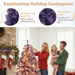 Pre-Lit Tinsel Christmas Tree Artificial Xmas Tree with Lush Branch Tips and Warm White LED Lights-6ft view 7