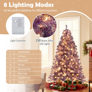 Pre-Lit Tinsel Christmas Tree Artificial Xmas Tree with Lush Branch Tips and Warm White LED Lights-6ft view 8