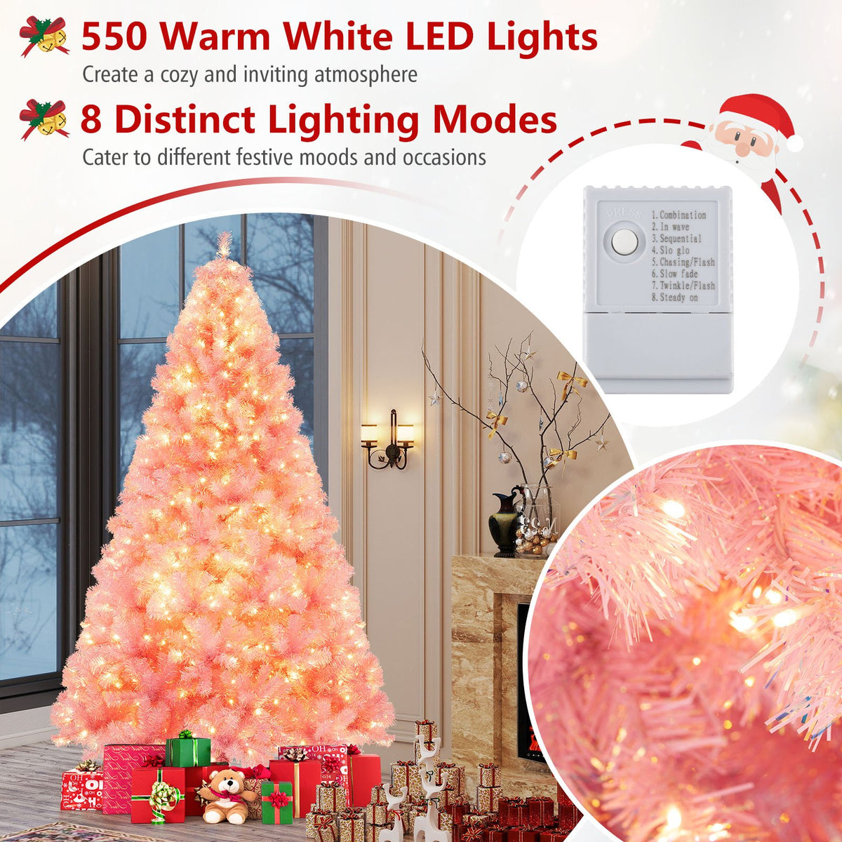 Pre-Lit Tinsel Christmas Tree Artificial Xmas Tree with Lush Branch Tips Holiday Decoration-7.5ft view 8