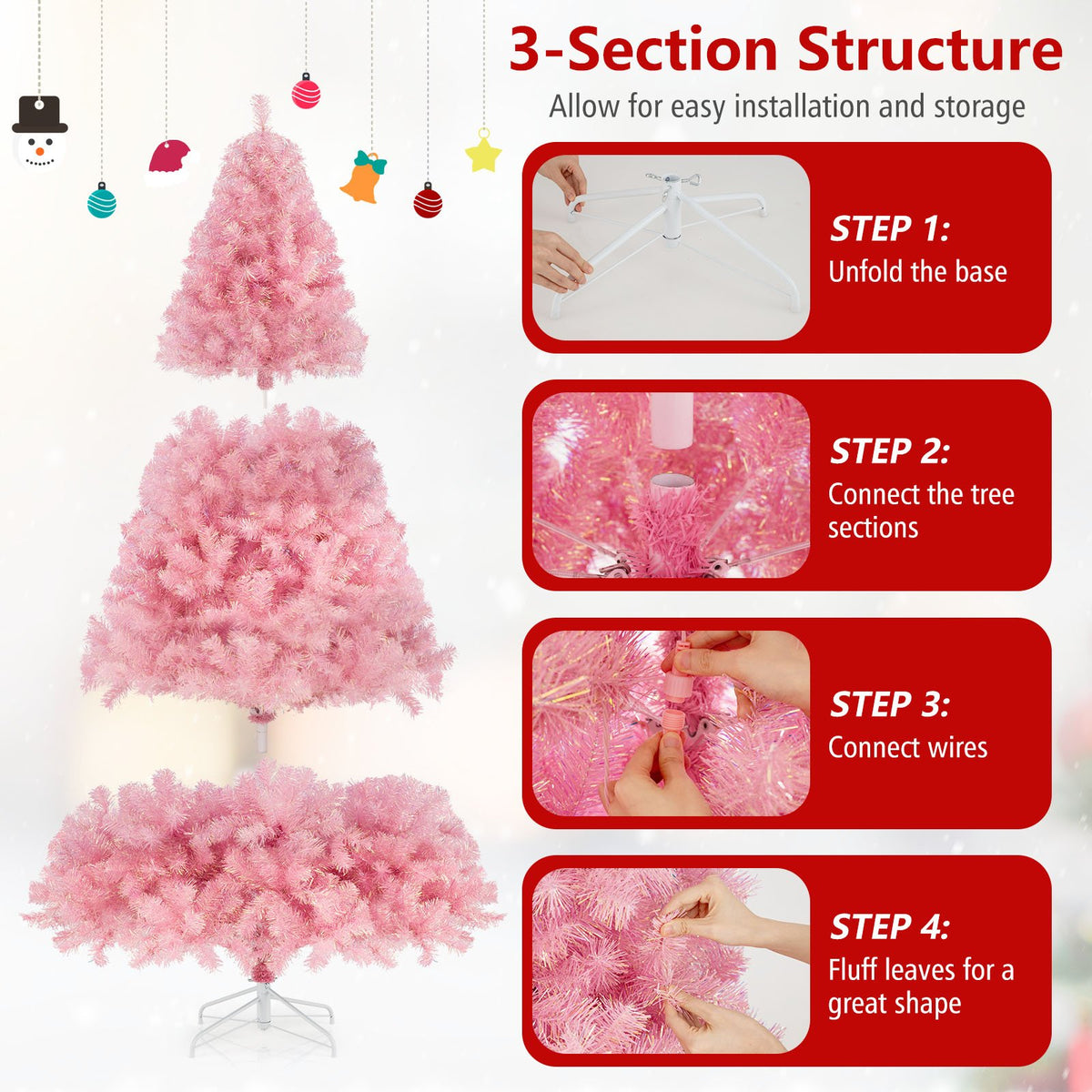 Pre-Lit Tinsel Christmas Tree Artificial Xmas Tree with Lush Branch Tips Holiday Decoration-7.5ft view 9