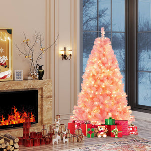 Pre-Lit Tinsel Christmas Tree Artificial Xmas Tree with Lush Branch Tips Holiday Decoration-6ft view 2