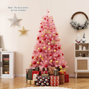 Pre-Lit Tinsel Christmas Tree Artificial Xmas Tree with Lush Branch Tips Holiday Decoration-6ft view 3