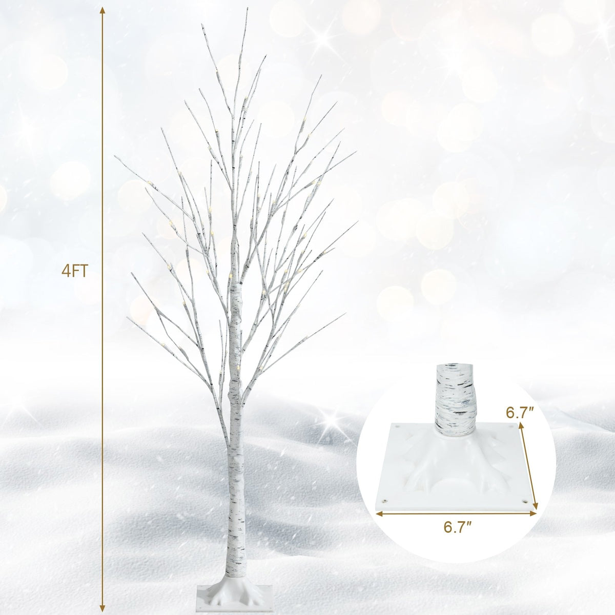 Pre-lit White Twig Birch Tree for Christmas Holiday with LED Lights-4 ft view 4