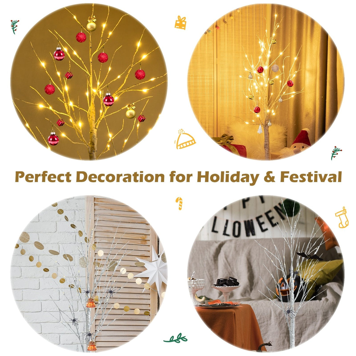 Pre-lit White Twig Birch Tree for Christmas Holiday with LED Lights-4 ft view 9