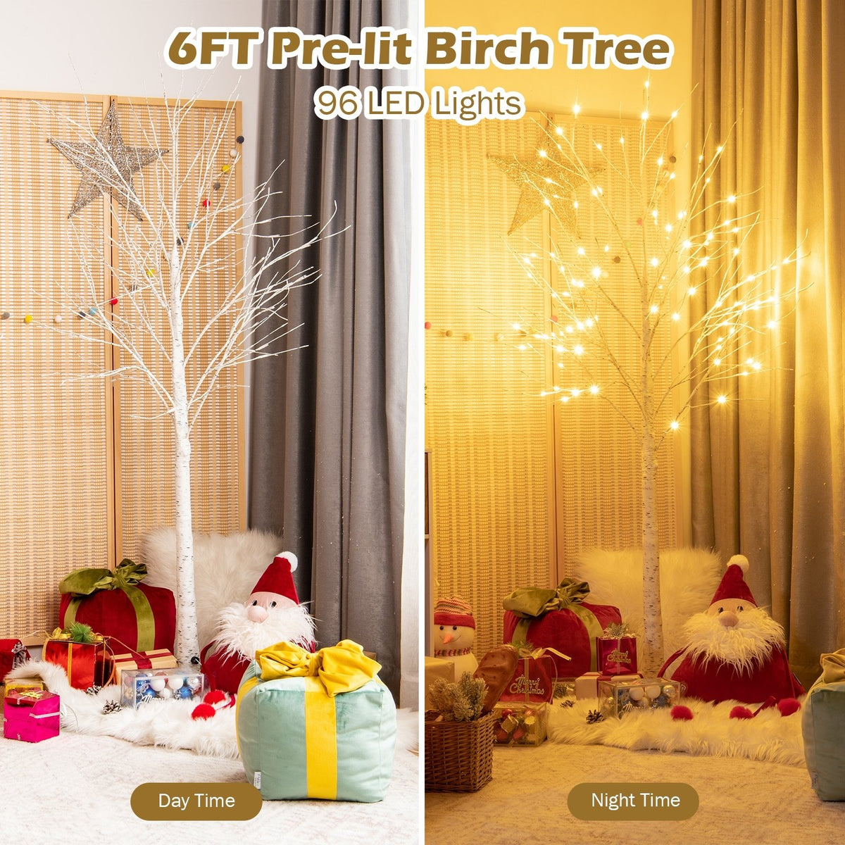 Pre-lit White Twig Birch Tree for Christmas Holiday with LED Lights-6 ft view 3