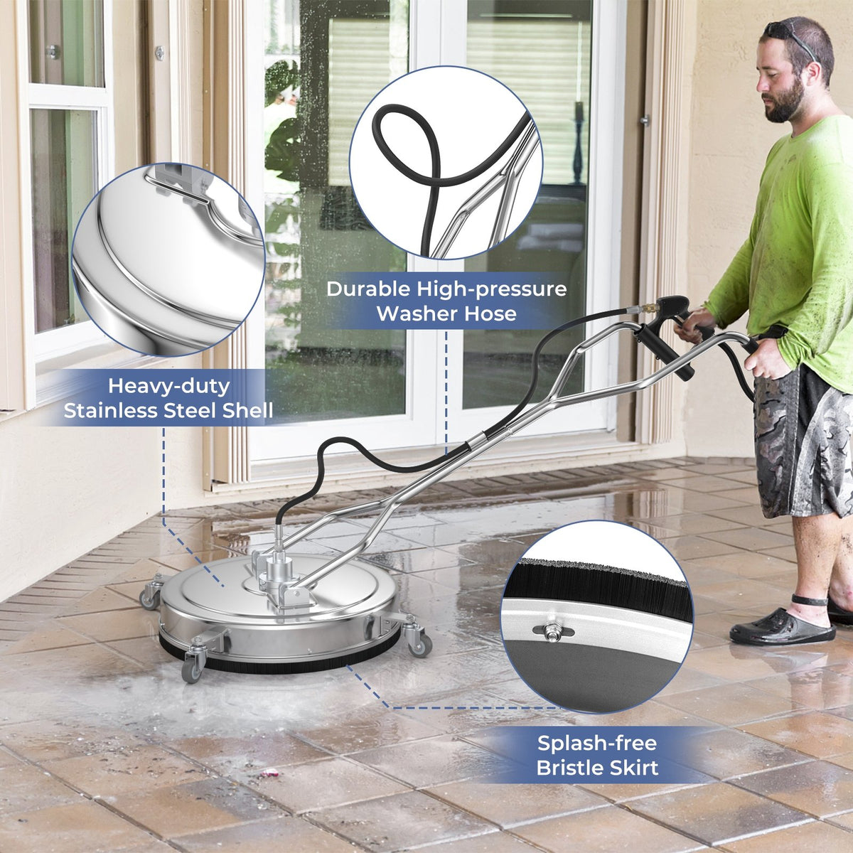 Pressure Washer Surface Cleaner Power Cleaner Attachment with Casters view 6