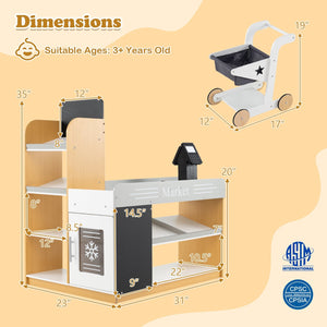 Pretend Play Grocery Store Set with Shopping Cart and 2 Chalkboards-White view 5