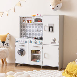 Pretend Play Kitchen for Kids Aged 3+ with Real Sounds and Lights-White view 2