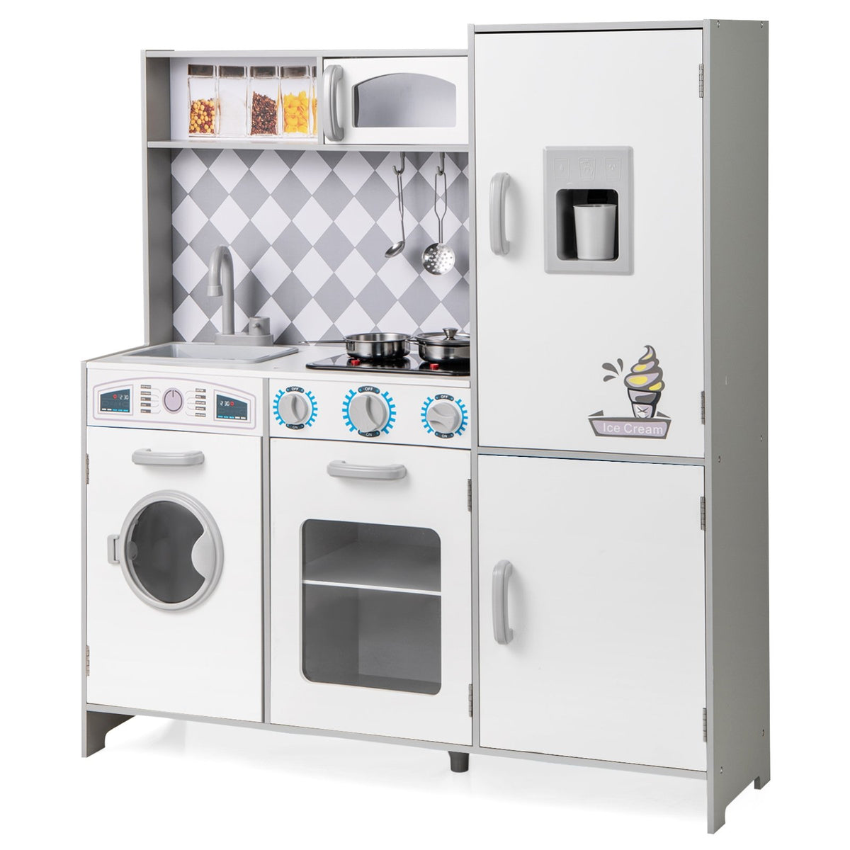 Pretend Play Kitchen for Kids Aged 3+ with Real Sounds and Lights-White view 4
