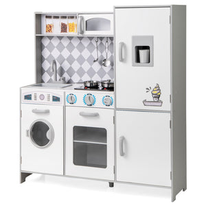Pretend Play Kitchen for Kids Aged 3+ with Real Sounds and Lights-White view 4