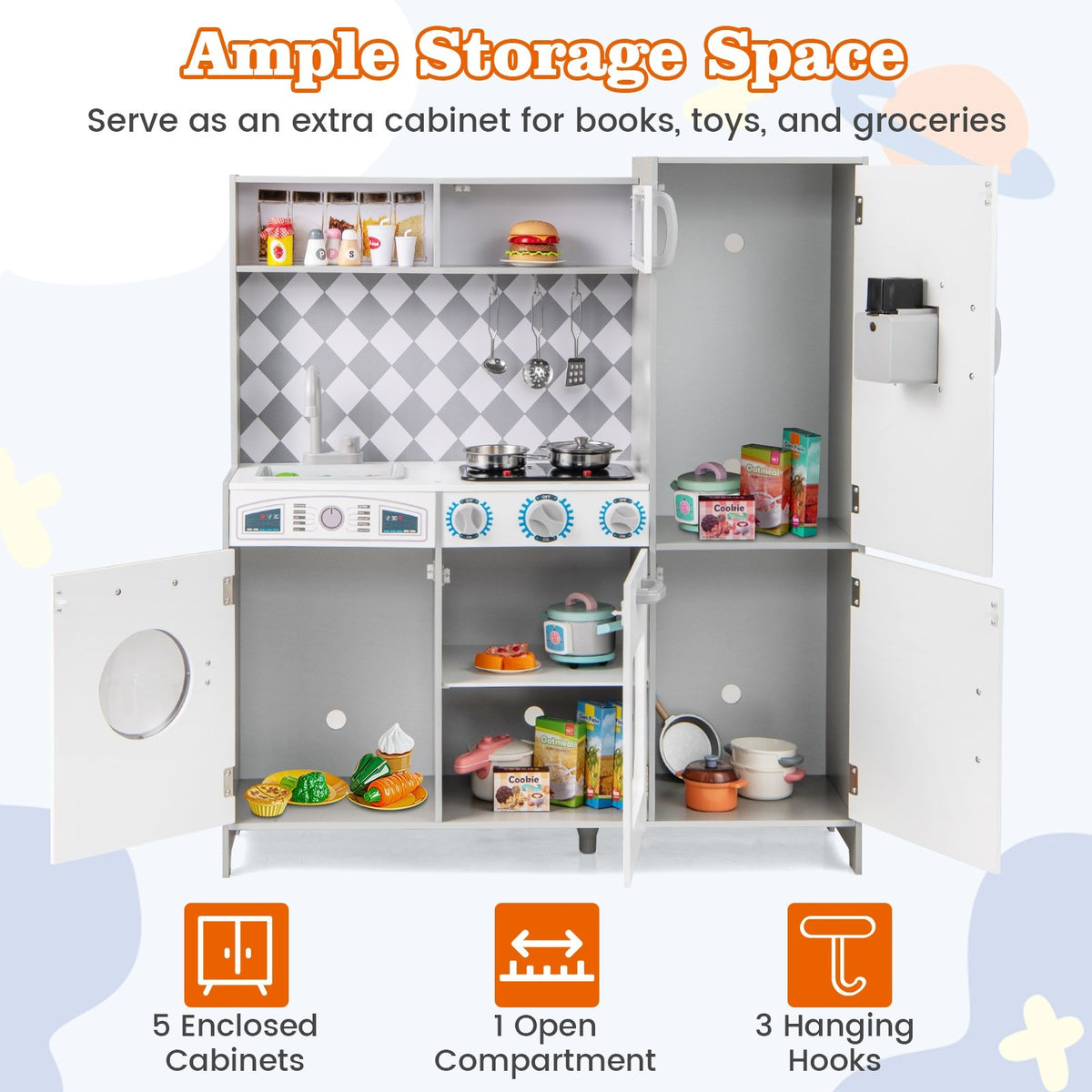 Pretend Play Kitchen for Kids Aged 3+ with Real Sounds and Lights-White view 7