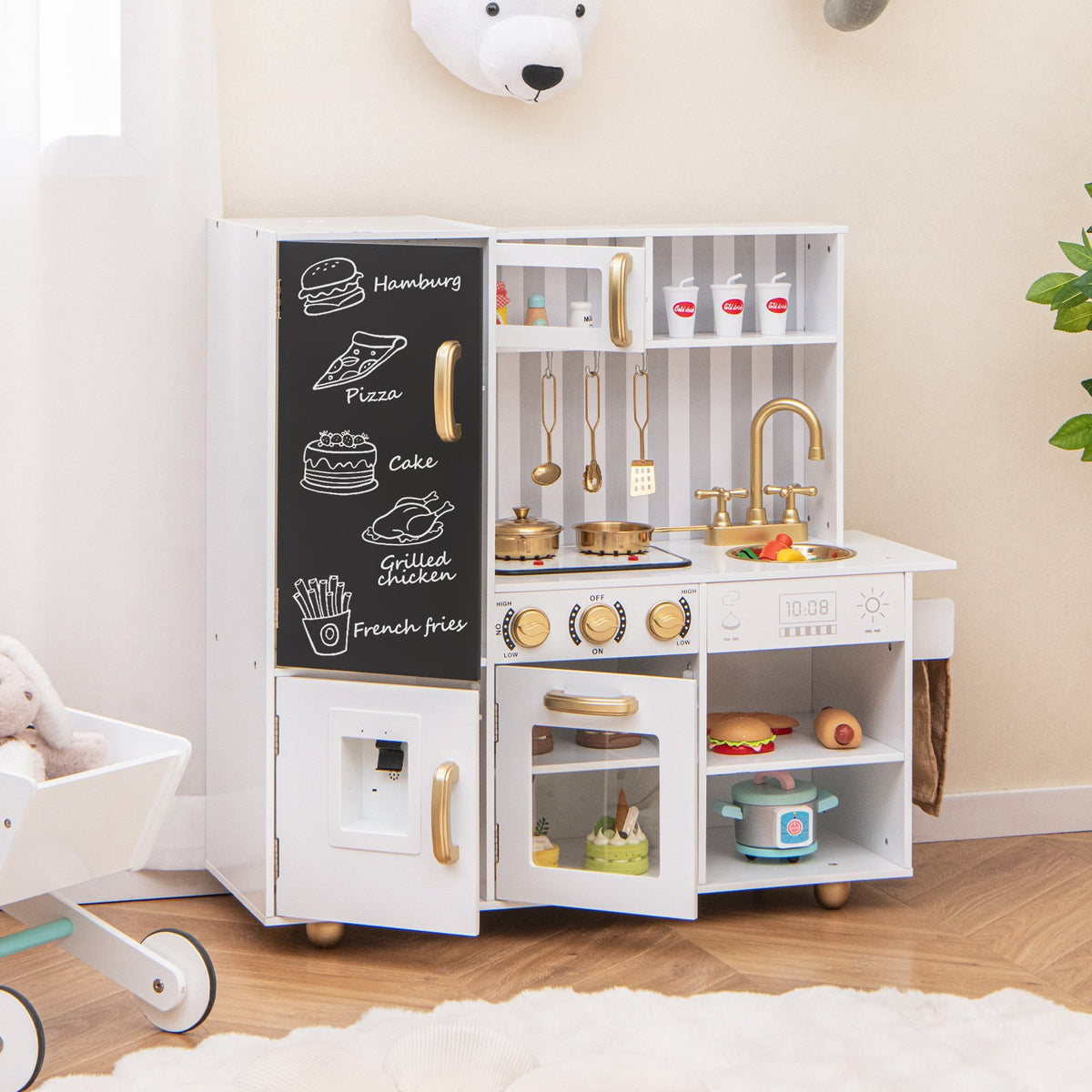 Pretend Play Kitchen for Kids with Real Sounds and Lights-White view 3