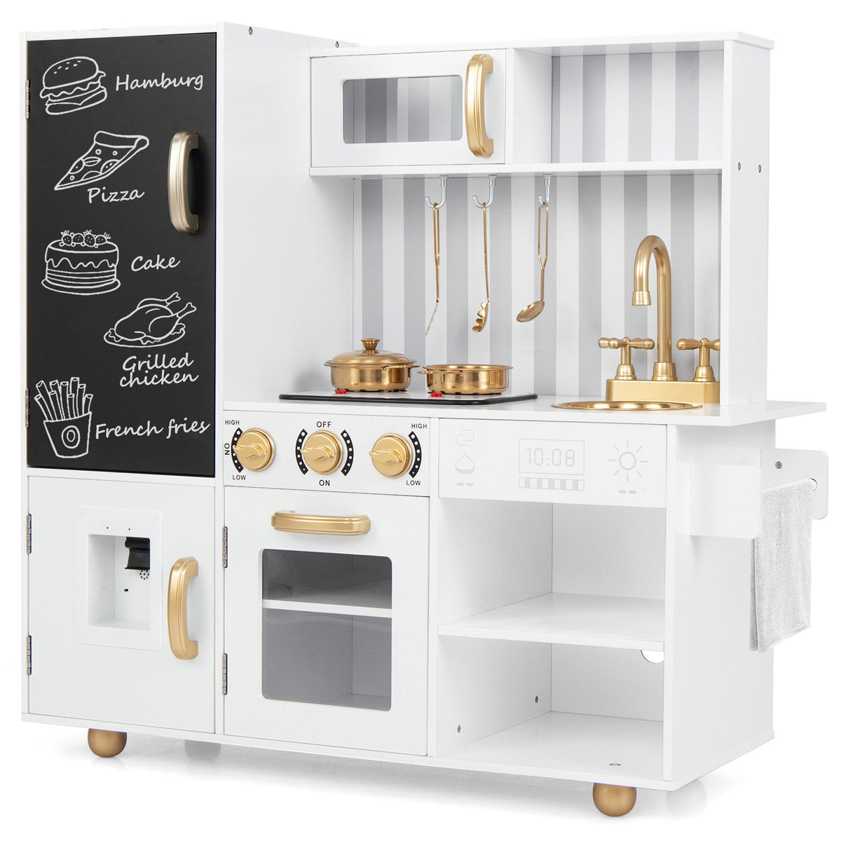 Pretend Play Kitchen for Kids with Real Sounds and Lights-White view 4