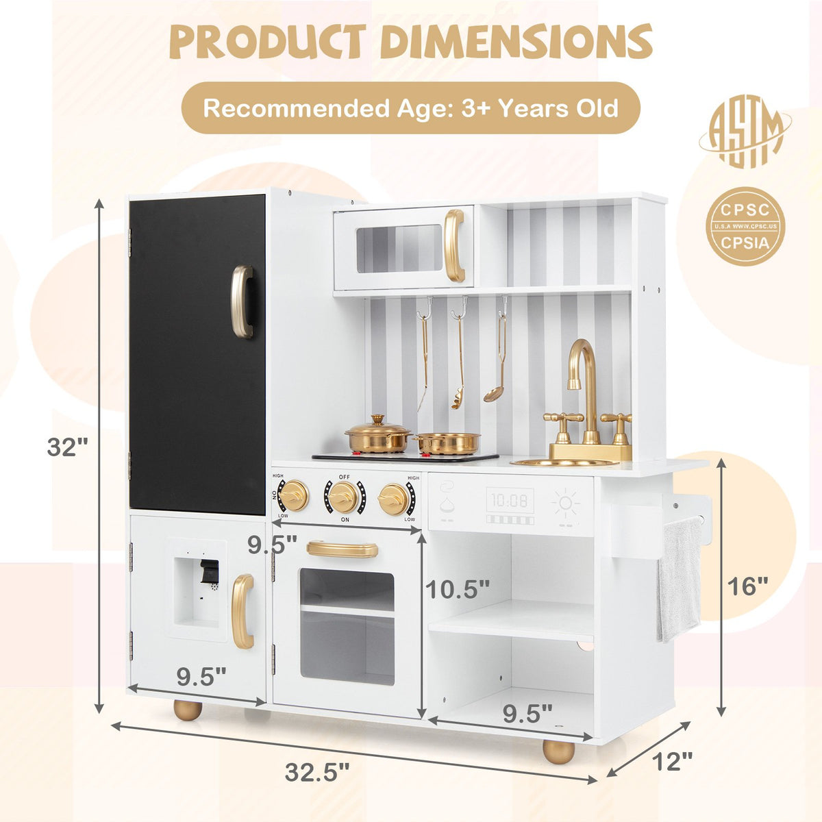 Pretend Play Kitchen for Kids with Real Sounds and Lights-White view 5
