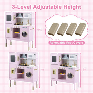Pretend Play Kitchen Toy Kitchen Playset with Range Hood Ice Maker and Telephone-Light Pink view 6