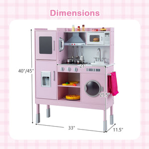 Pretend Play Kitchen Toy Kitchen Playset with Range Hood Ice Maker and Telephone-Pink view 5