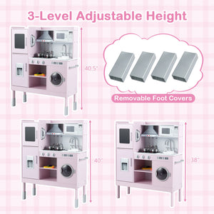 Pretend Play Kitchen Toy Kitchen Playset with Range Hood Ice Maker and Telephone-Pink view 6
