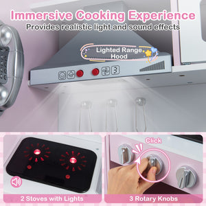 Pretend Play Kitchen Toy Kitchen Playset with Range Hood Ice Maker and Telephone-Pink view 8