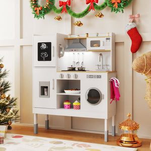Pretend Play Kitchen Toy Kitchen Playset with Range Hood Ice Maker and Telephone-White view 2