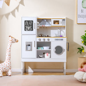 Pretend Play Kitchen Toy Kitchen Playset with Range Hood Ice Maker and Telephone-White view 3