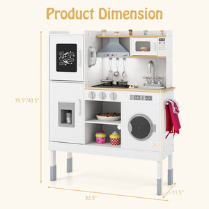 Pretend Play Kitchen Toy Kitchen Playset with Range Hood Ice Maker and Telephone-White view 5