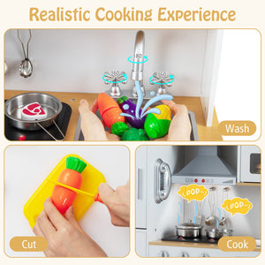 Pretend Play Kitchen Toy Kitchen Playset with Range Hood Ice Maker and Telephone-White view 7