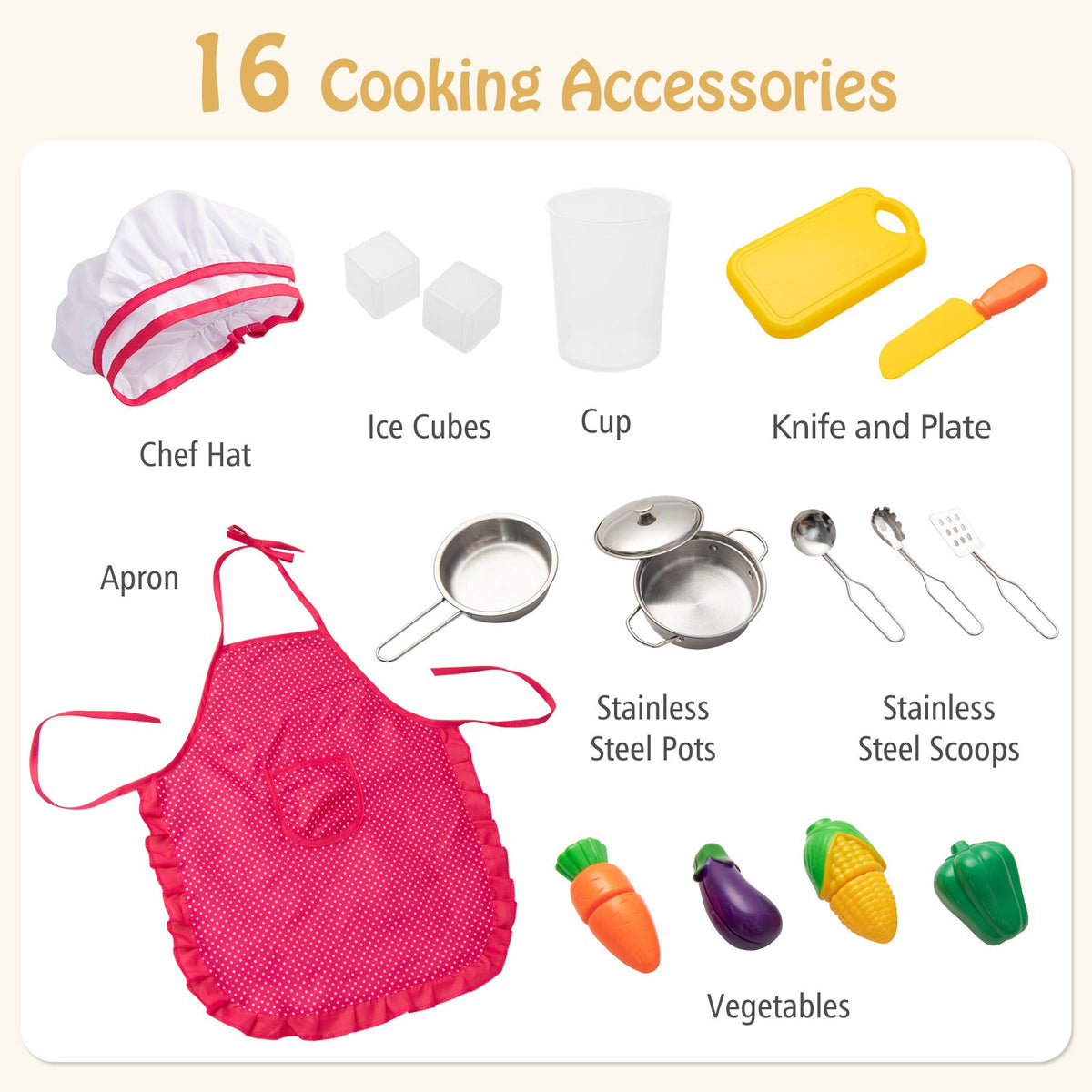 Pretend Play Kitchen Toy Kitchen Playset with Range Hood Ice Maker and Telephone-White view 9