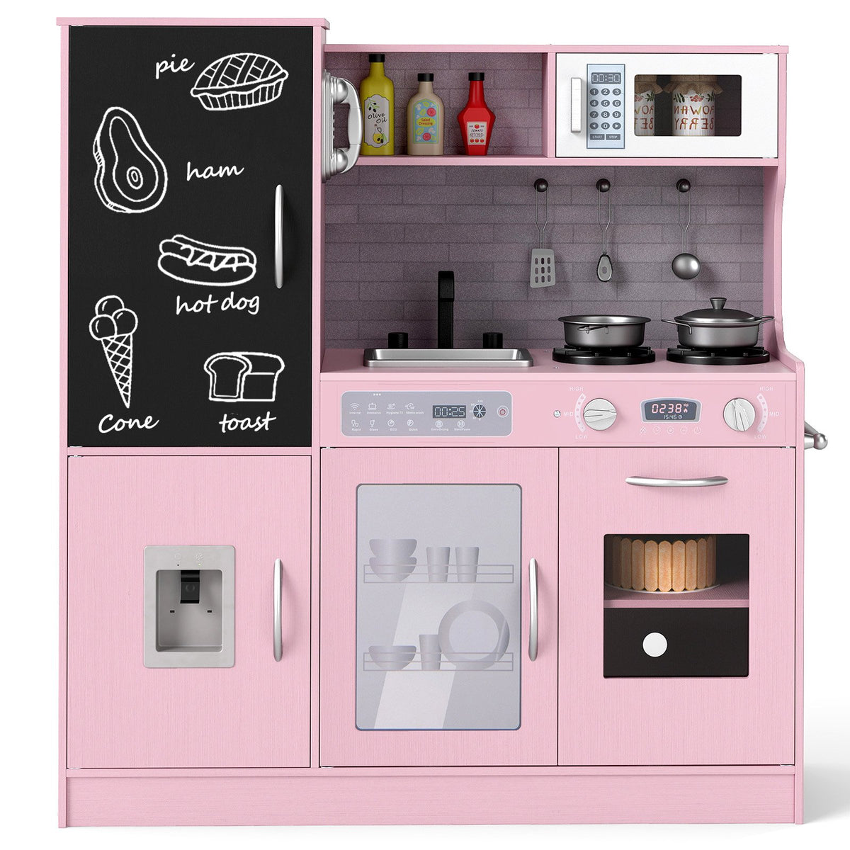 Pretend Play Kitchen with Utensils for Kids Aged 3+-Pink