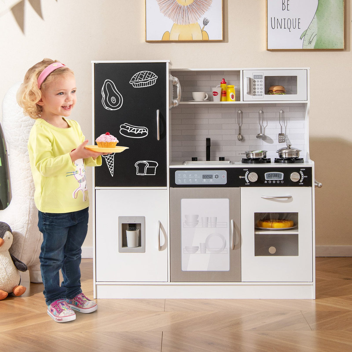 Pretend Play Kitchen with Utensils for Kids Aged 3+-Silver view 3