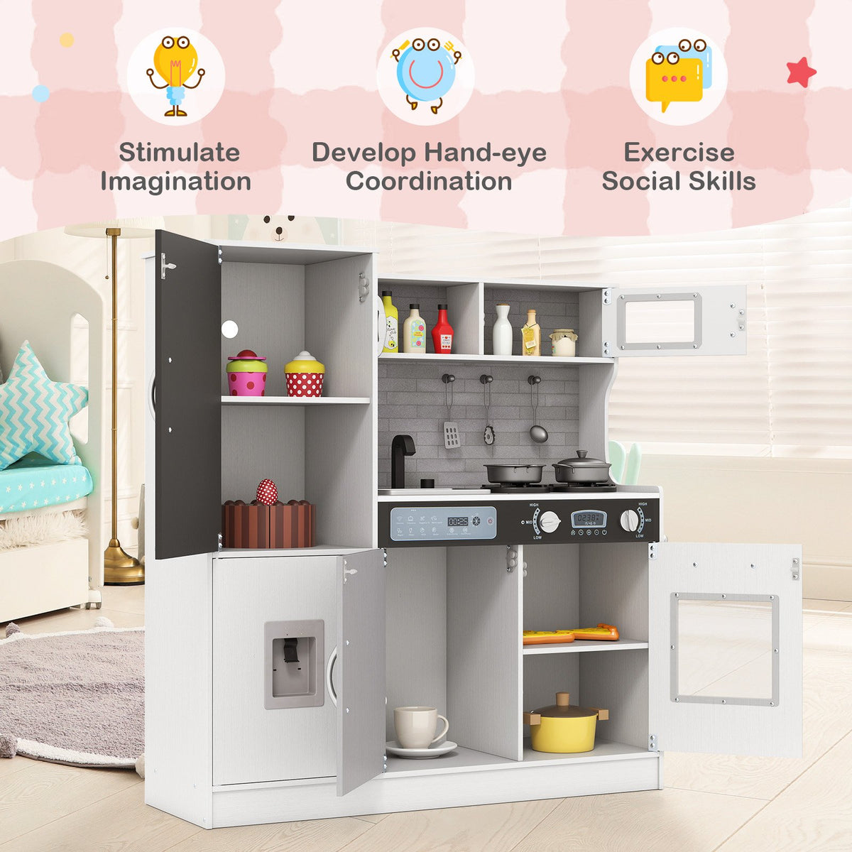Pretend Play Kitchen with Utensils for Kids Aged 3+-Silver view 6