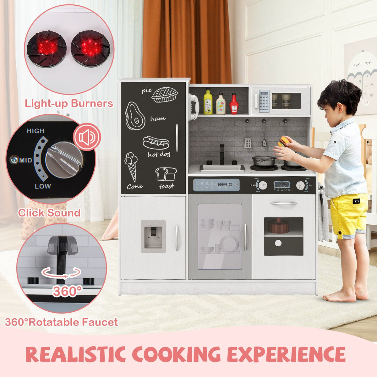 Pretend Play Kitchen with Utensils for Kids Aged 3+-Silver view 7