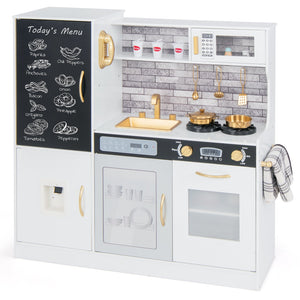 Pretend Play Kitchen with Utensils for Kids Aged 3+-White
