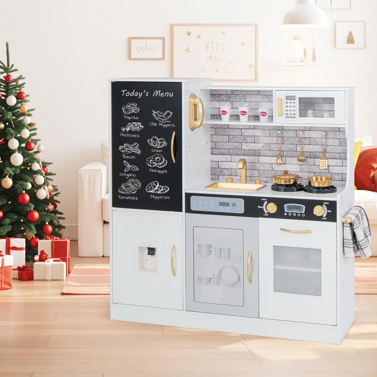 Pretend Play Kitchen with Utensils for Kids Aged 3+-White view 3