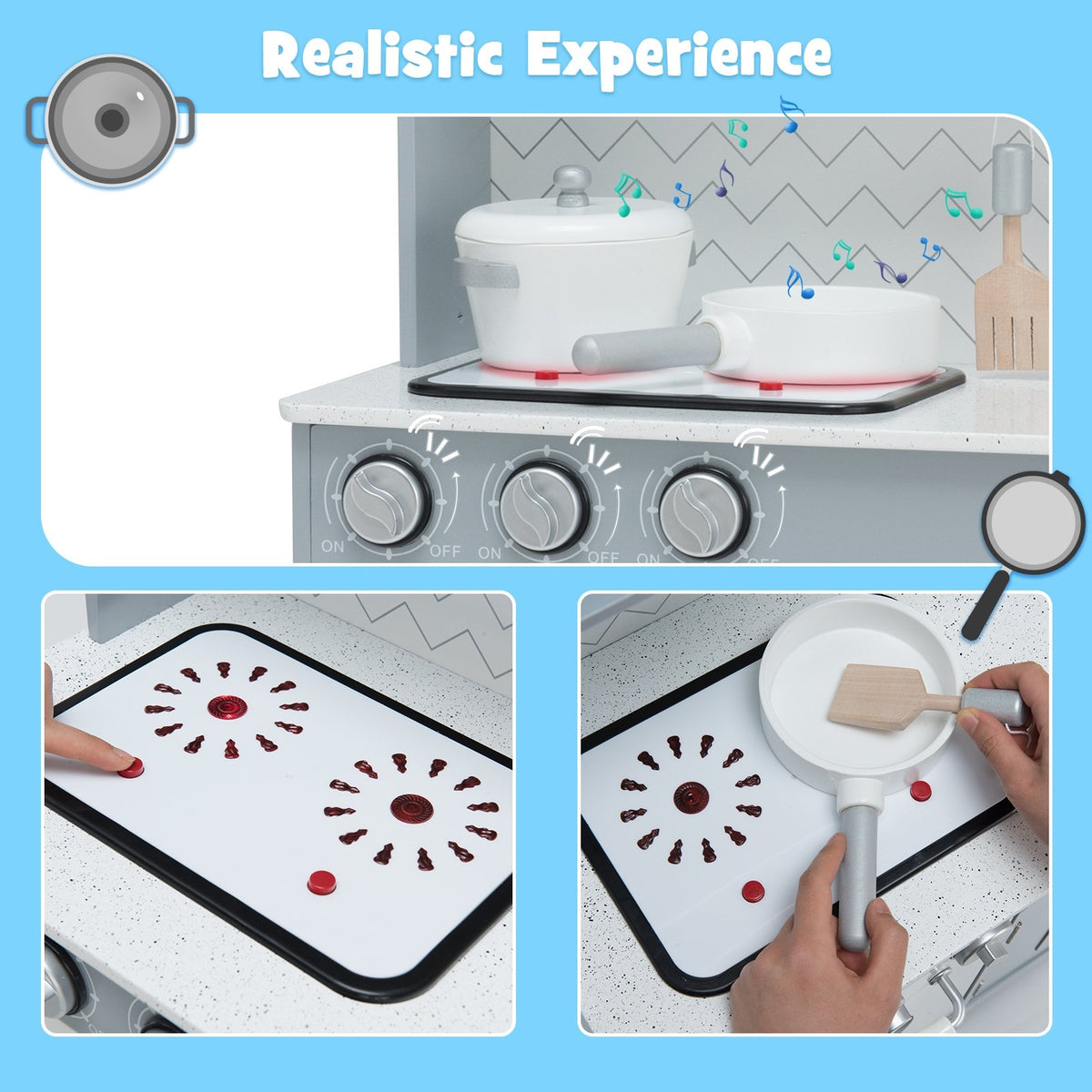Pretend Play Kitchen Wooden Toy Set for Kids with Realistic Light and Sound view 8
