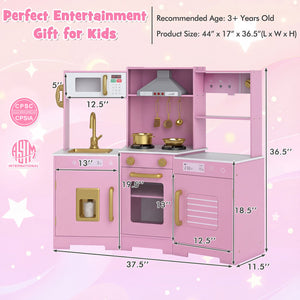 Pretend Play Kitchen Wooden Toy Set with Range Hood Real Sounds and Lights-Pink view 4