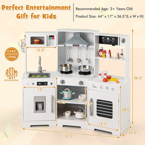 Pretend Play Kitchen Wooden Toy Set with Range Hood Real Sounds and Lights-White view 4