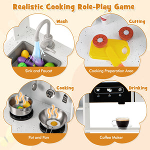 Pretend Play Kitchen Wooden Toy Set with Range Hood Real Sounds and Lights-White view 7