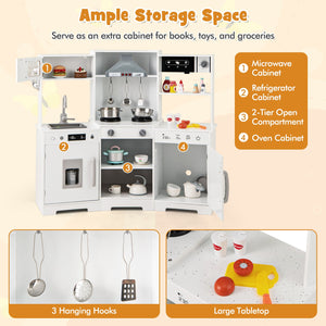 Pretend Play Kitchen Wooden Toy Set with Range Hood Real Sounds and Lights-White view 9