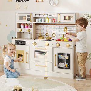 Pretend Toy Kitchen Set with Stoves and Water Dispenser-Beige view 2