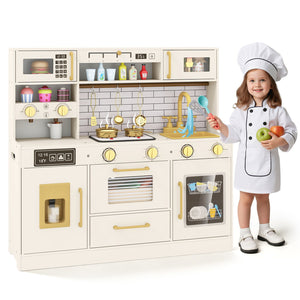 Pretend Toy Kitchen Set with Stoves and Water Dispenser-Beige view 4