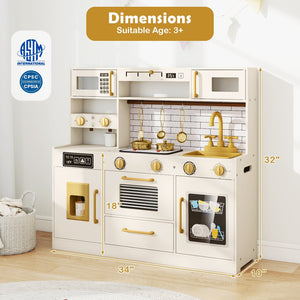 Pretend Toy Kitchen Set with Stoves and Water Dispenser-Beige view 5