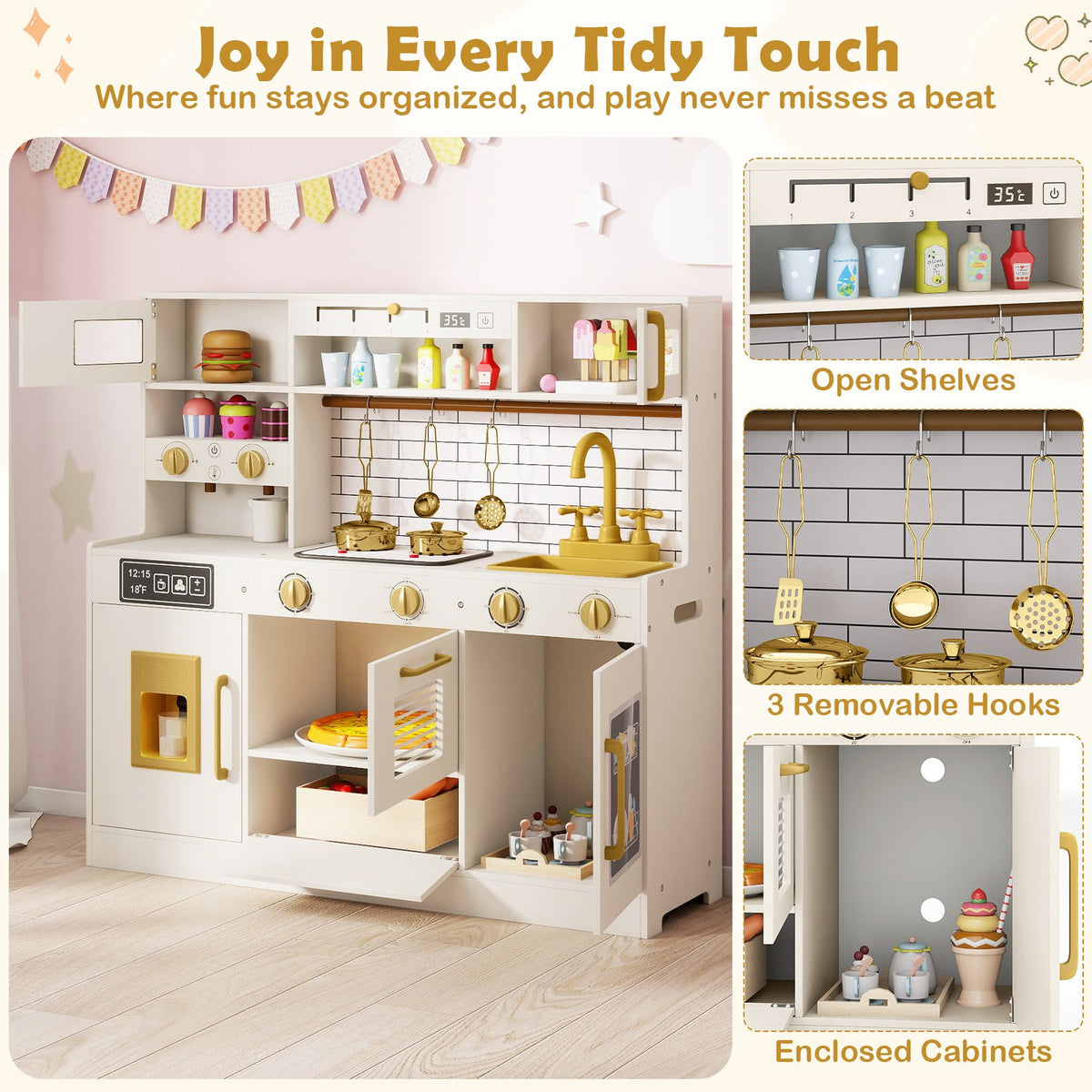 Pretend Toy Kitchen Set with Stoves and Water Dispenser-Beige view 8