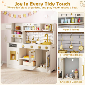 Pretend Toy Kitchen Set with Stoves and Water Dispenser-Beige view 8