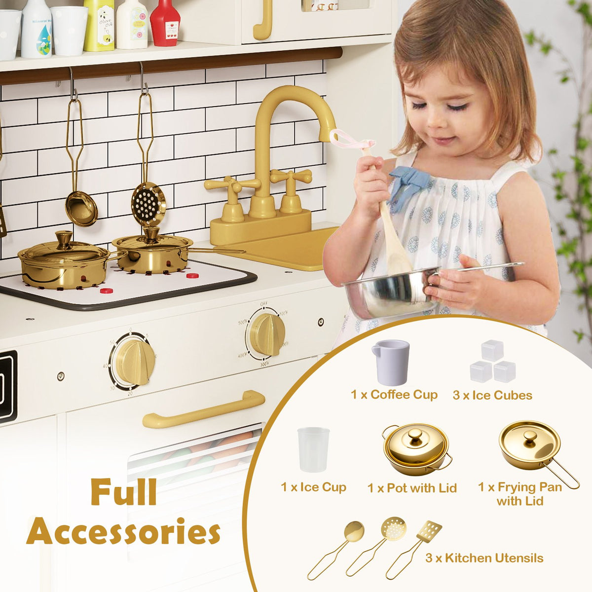 Pretend Toy Kitchen Set with Stoves and Water Dispenser-Beige view 9