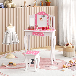 Princess Pretend Play Makeup Dressing Table with Cute Polka Dot Print-Pink view 3