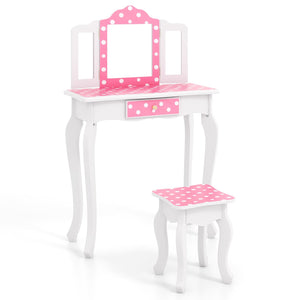 Princess Pretend Play Makeup Dressing Table with Cute Polka Dot Print-Pink view 4